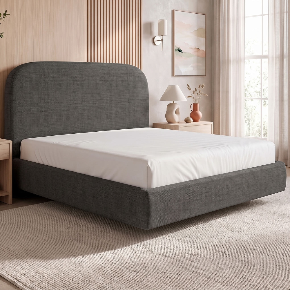 Cama King Flutuante Com Cabeceira 195cm Float Linho Cinza Escuro - Mpozenato