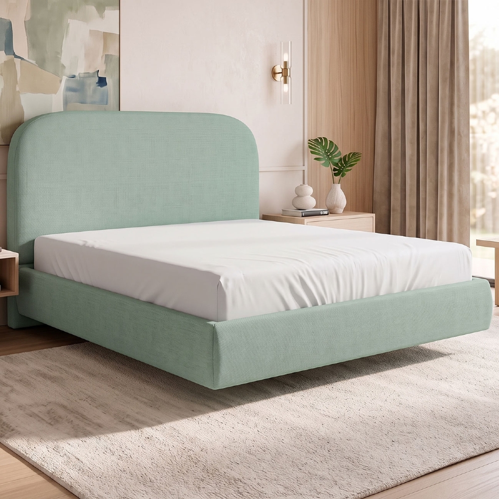 Cama Casal Flutuante Com Cabeceira 140cm Float Linho Verde Menta - Mpozenato