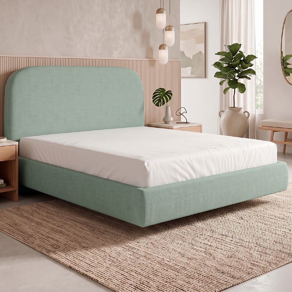 Cama Queen Flutuante Com Cabeceira 160cm Float Linho Verde Menta - Mpozenato