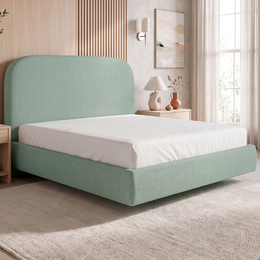 Cama King Flutuante Com Cabeceira 195cm Float Linho Verde Menta - Mpozenato