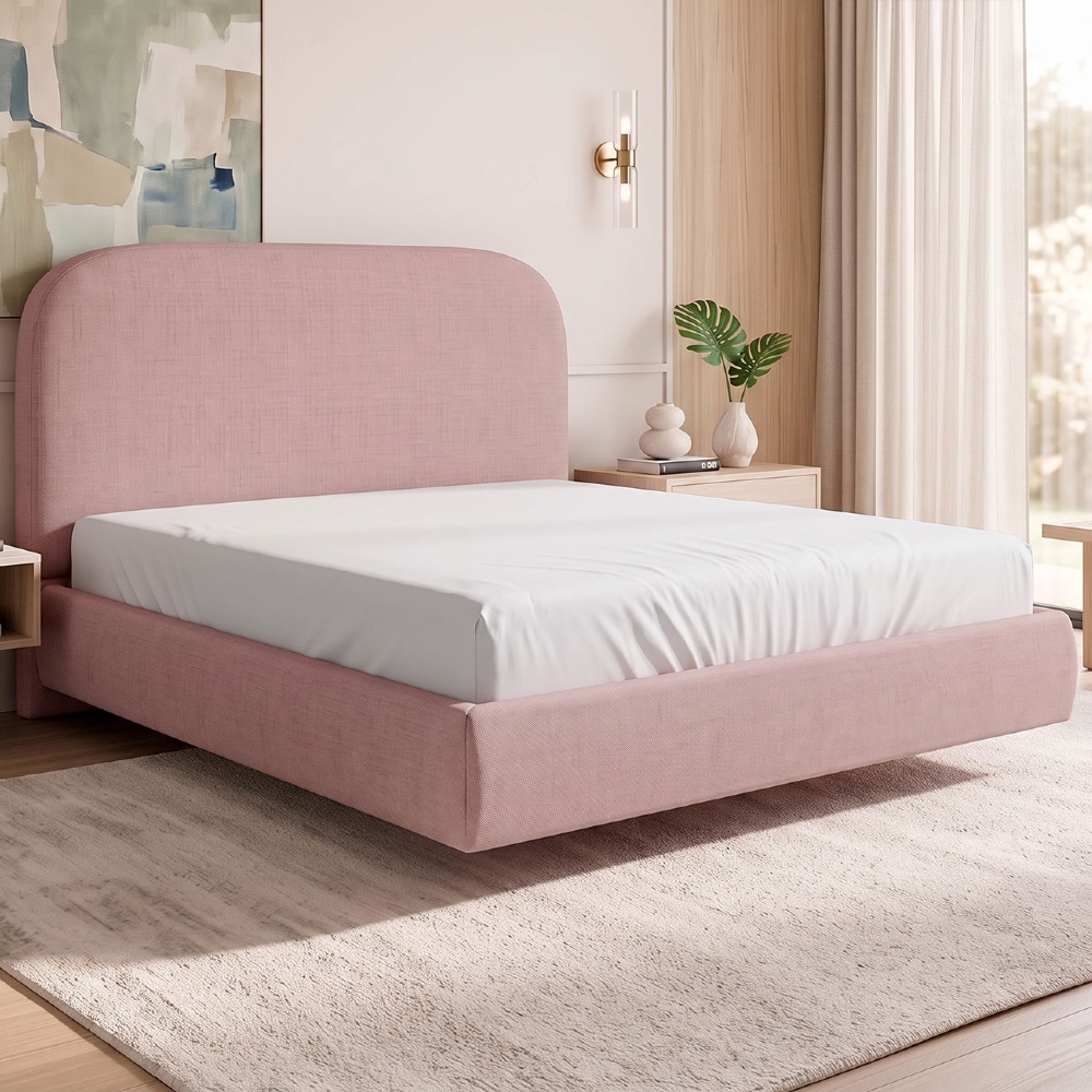 Cama Casal Flutuante Com Cabeceira 140cm Float Linho Rosa - Mpozenato