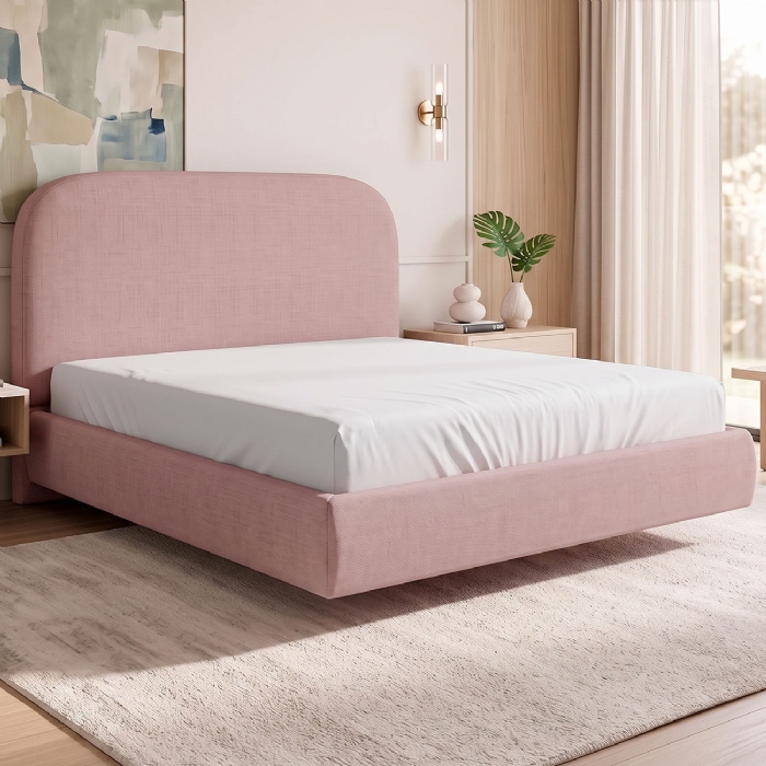 Cama Casal Flutuante Com Cabeceira 140cm Float Linho Rosa - Mpozenato