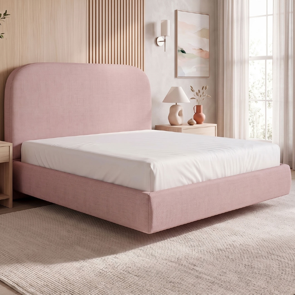 Cama King Flutuante Com Cabeceira 195cm Float Linho Rosa - Mpozenato