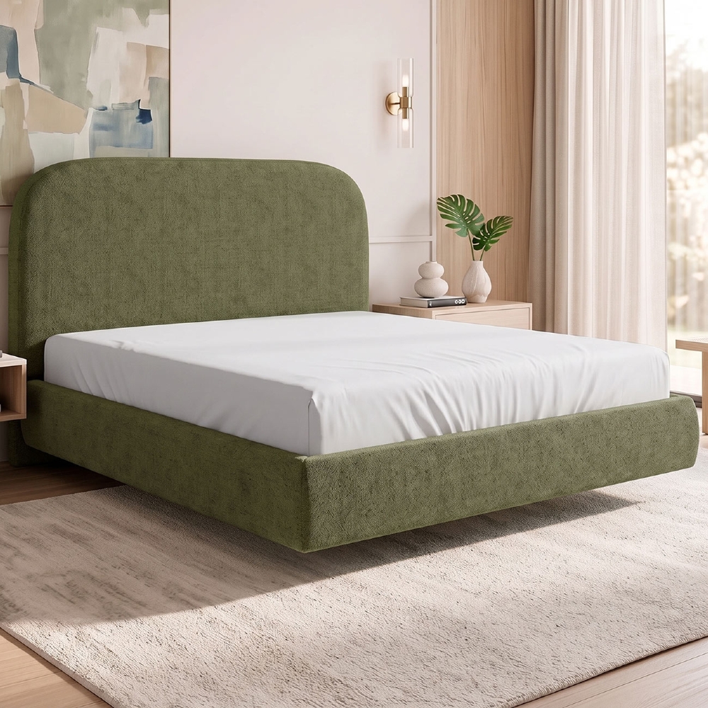 Cama Casal Flutuante Com Cabeceira 140cm Float Linho Verde - Mpozenato