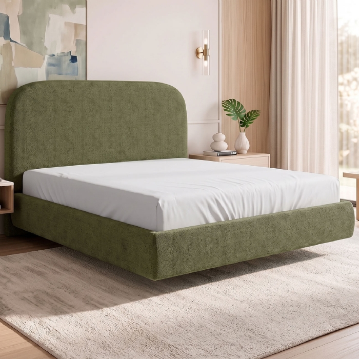 Cama Casal Flutuante Com Cabeceira 140cm Float Linho Verde - Mpozenato