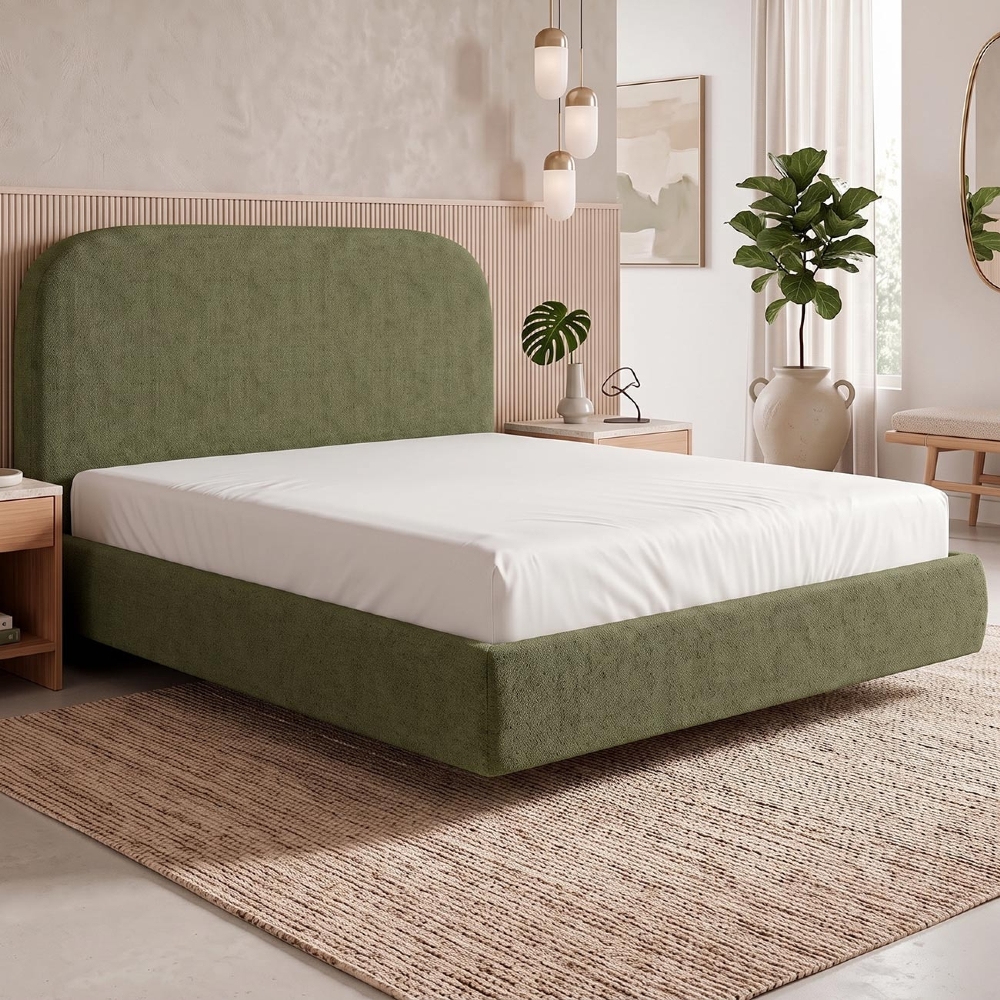 Cama Queen Flutuante Com Cabeceira 160cm Float Linho Verde - Mpozenato