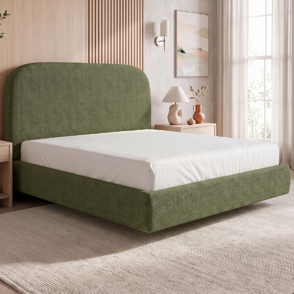 Cama King Flutuante Com Cabeceira 195cm Float Linho Verde - Mpozenato