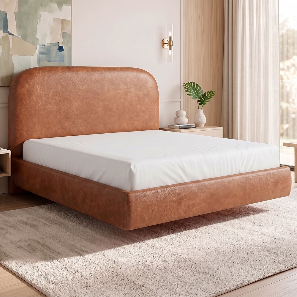 Cama Casal Flutuante Com Cabeceira 140cm Float Sintético Camel - Mpozenato