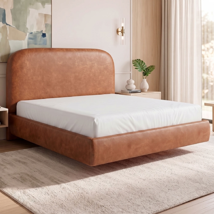 Cama Casal Flutuante Com Cabeceira 140cm Float Sintético Camel - Mpozenato