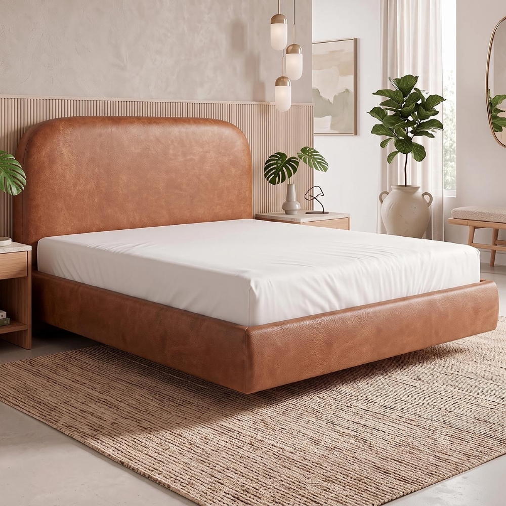 Cama Queen Flutuante Com Cabeceira 160cm Float Sintético Camel - Mpozenato