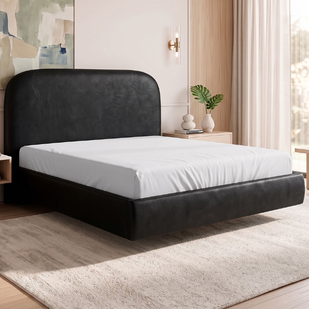 Cama Casal Flutuante Com Cabeceira 140cm Float Sintético Preto - Mpozenato