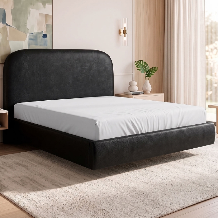 Cama Casal Flutuante Com Cabeceira 140cm Float Sintético Preto - Mpozenato