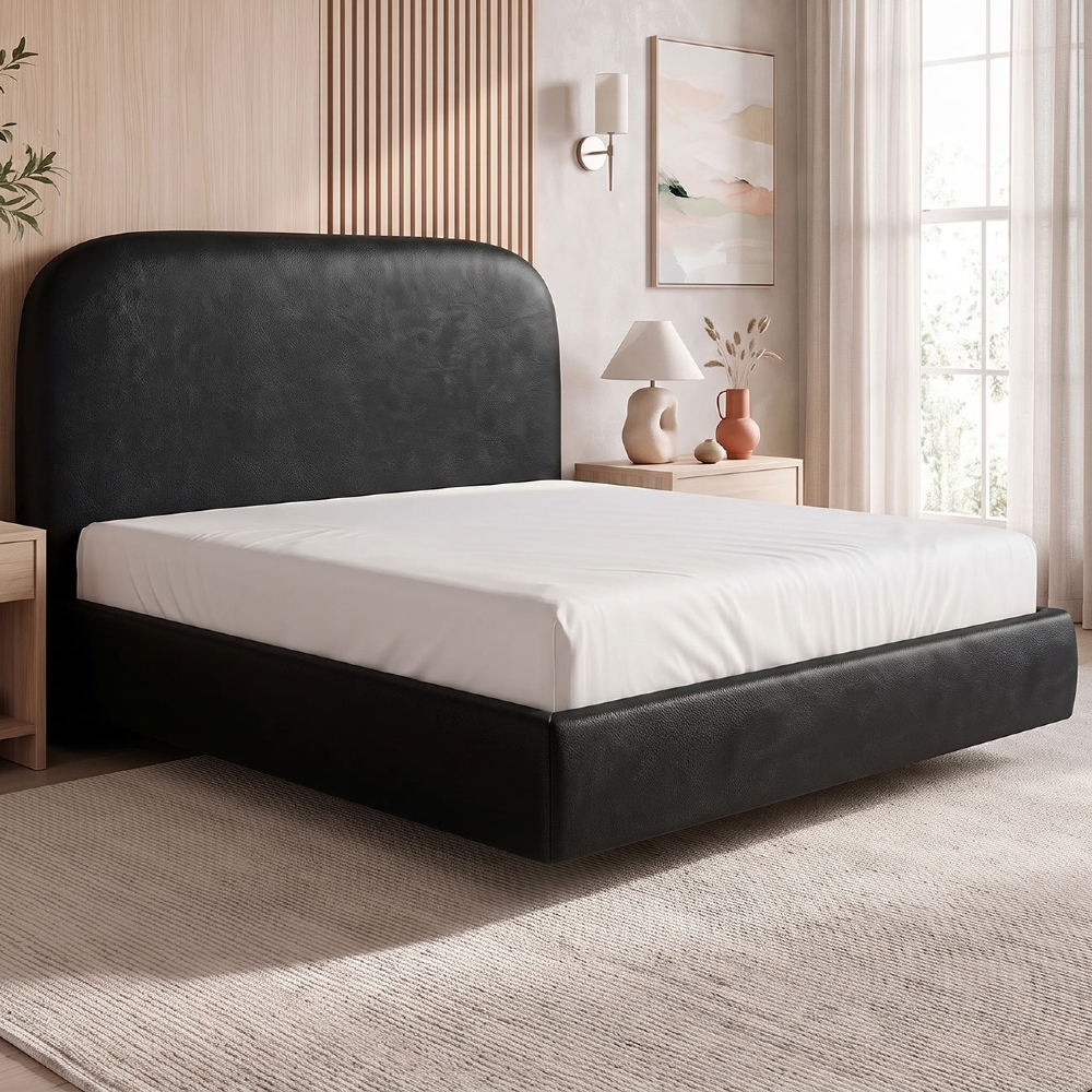 Cama King Flutuante Com Cabeceira 195cm Float Sintético Preto - Mpozenato
