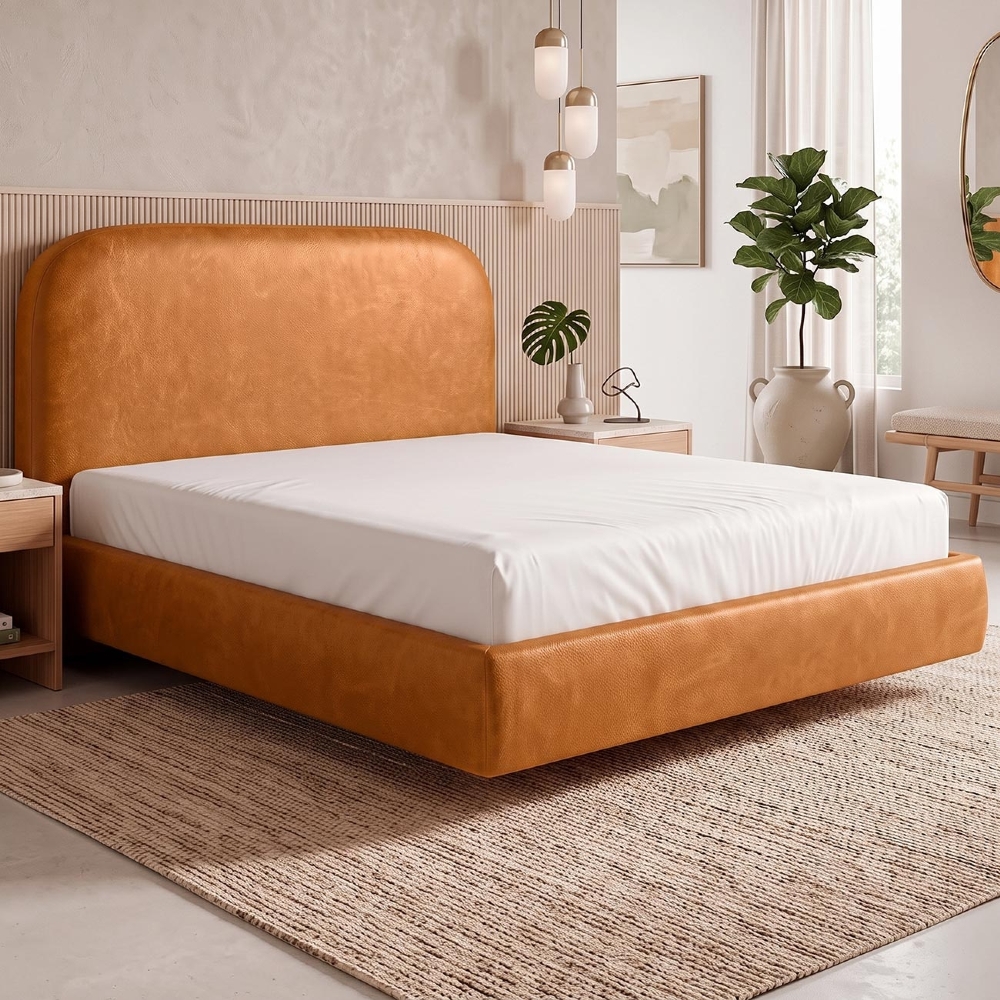 Cama Queen Flutuante Com Cabeceira 160cm Float Sintético Canela - Mpozenato