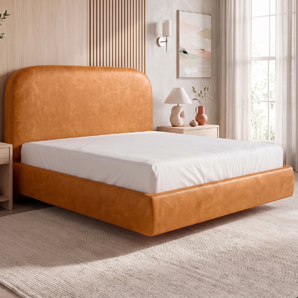 Cama King Flutuante Com Cabeceira 195cm Float Sintético Canela - Mpozenato