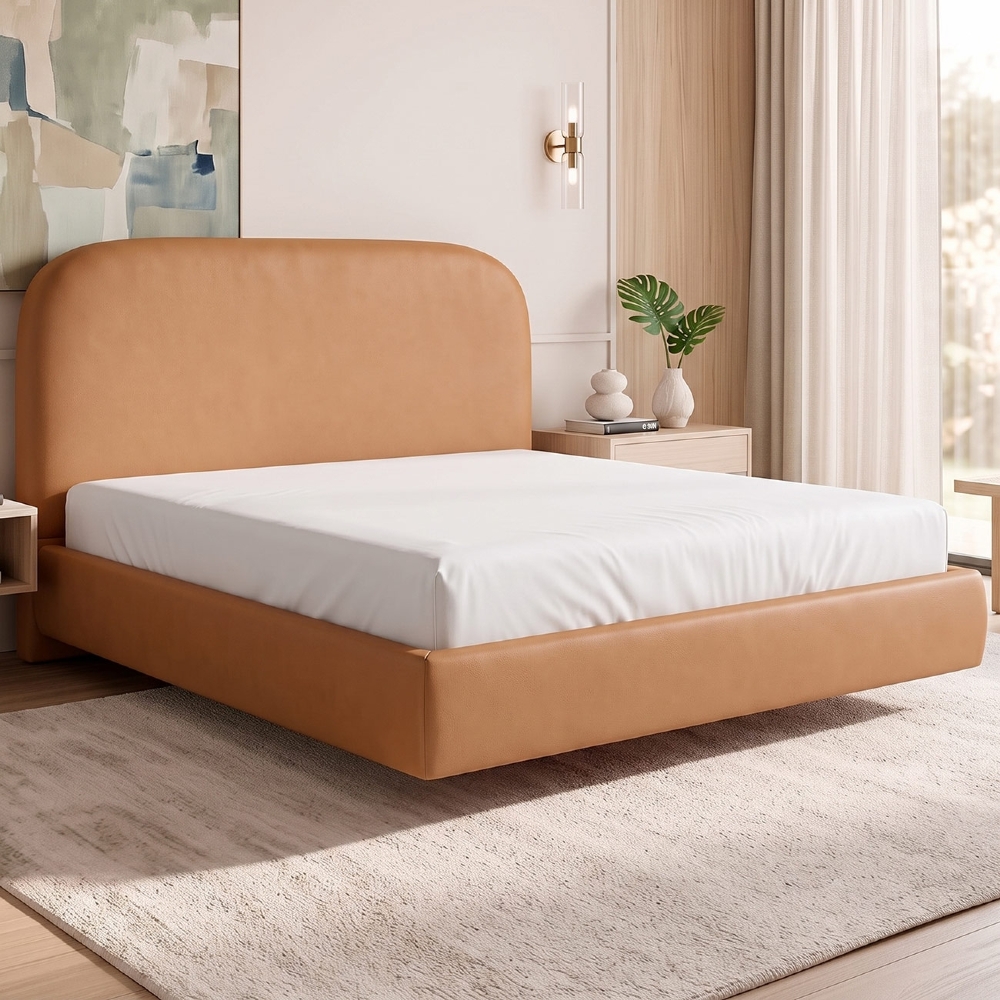 Cama Casal Flutuante Com Cabeceira 140cm Float Sintético Mocca - Mpozenato