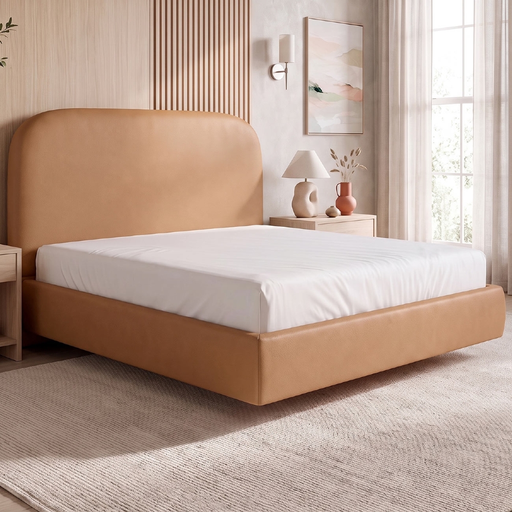 Cama King Flutuante Com Cabeceira 195cm Float Sintético Mocca - Mpozenato