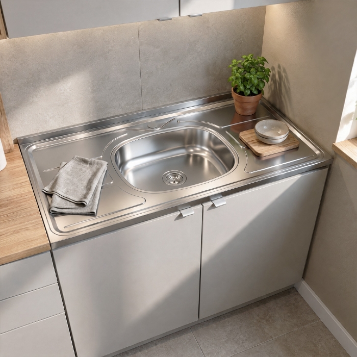 Pia de Cozinha Com Cuba e Válvula Bali 100cm Aço Inox - Ghel Plus