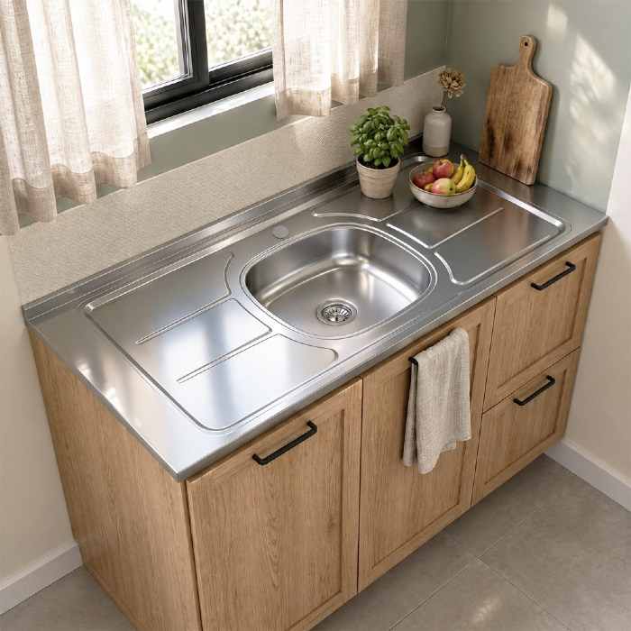 Pia de Cozinha com Cuba e Válvula Bali 140cm Aço Inox - Ghel Plus
