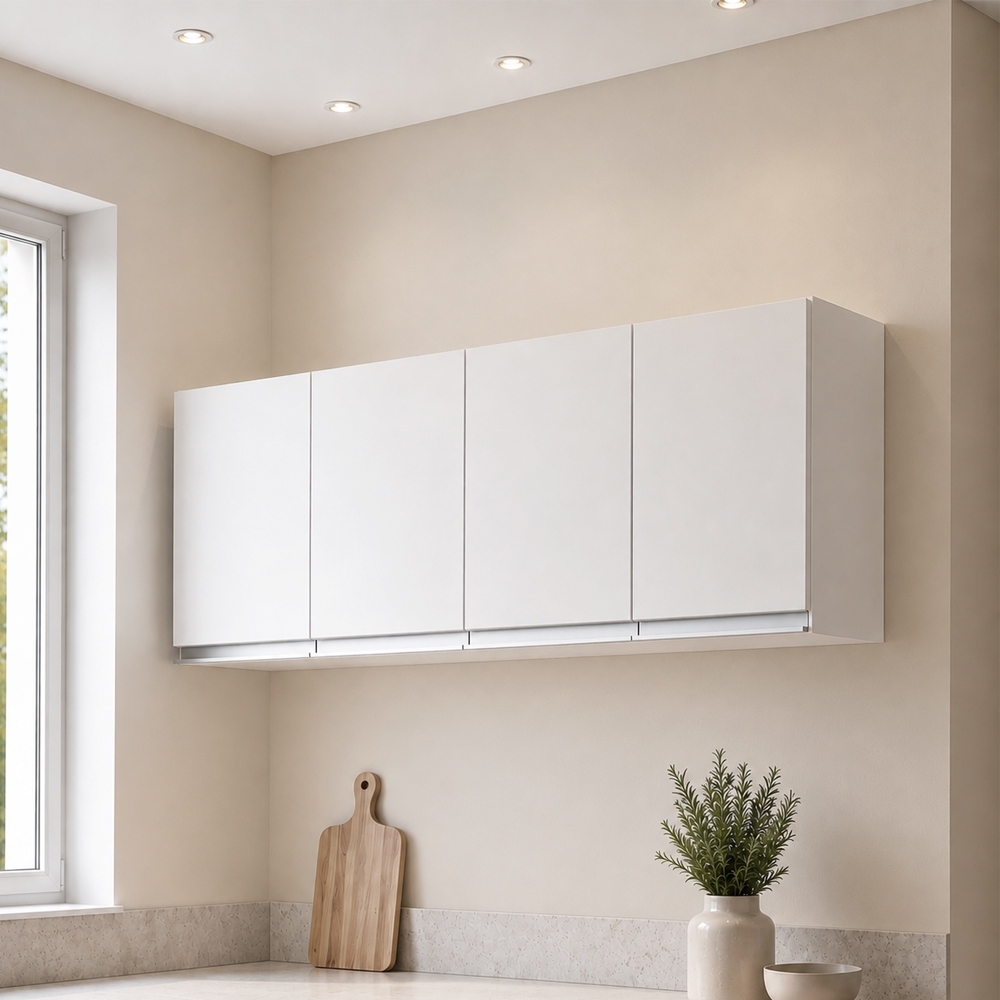 Armário Aéreo 150cm 4 Portas Andréia Branco - AJL Móveis