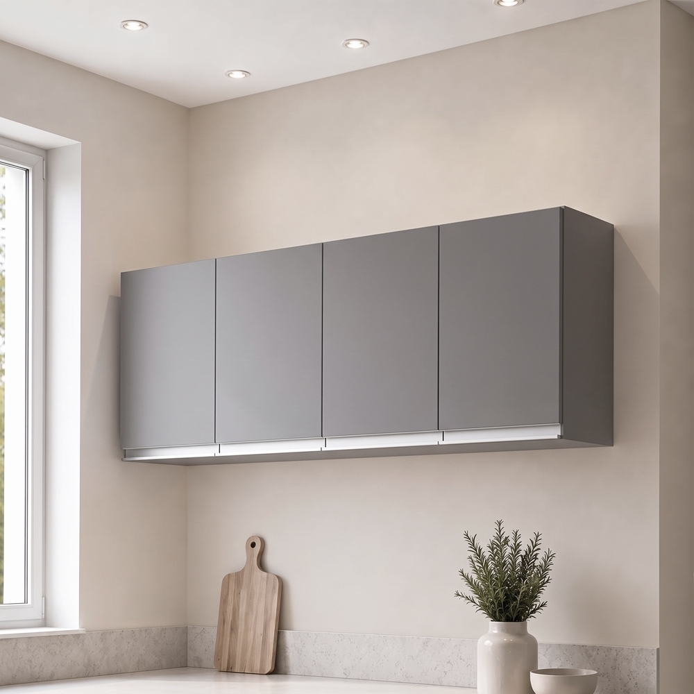 Armário Aéreo 150cm 4 Portas Andréia Cinza - AJL Móveis