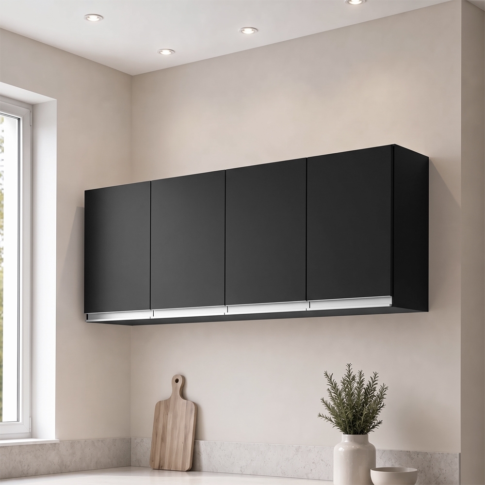 Armário Aéreo 150cm 4 Portas Andréia Preto - AJL Móveis