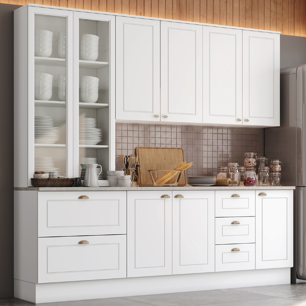 Armário de Cozinha 5 Peças Tampo CP18 Americana Branco/Calcare H02 - Mpozenato