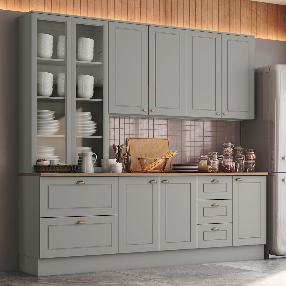 Armário de Cozinha 5 Peças Tampo CP18 Americana Cinza/Nature H02 - Mpozenato