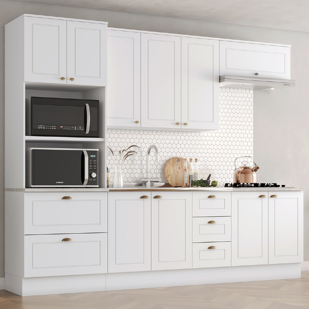 Armário de Cozinha 5 Peças Com Pia CP20 Americana Branco/Calcare H02 - Mpozenato