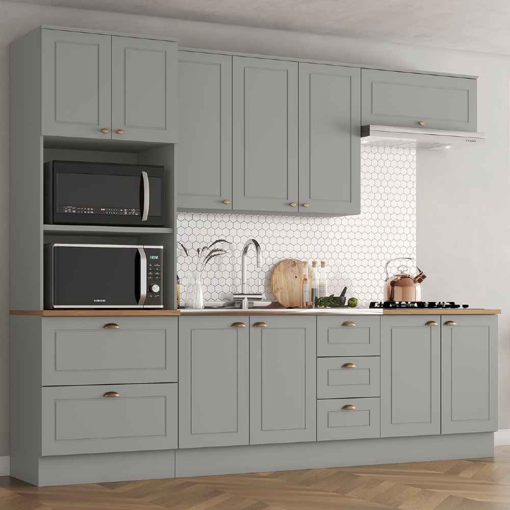 Armário de Cozinha 5 Peças Com Pia CP20 Americana Cinza/Nature H02 - Mpozenato