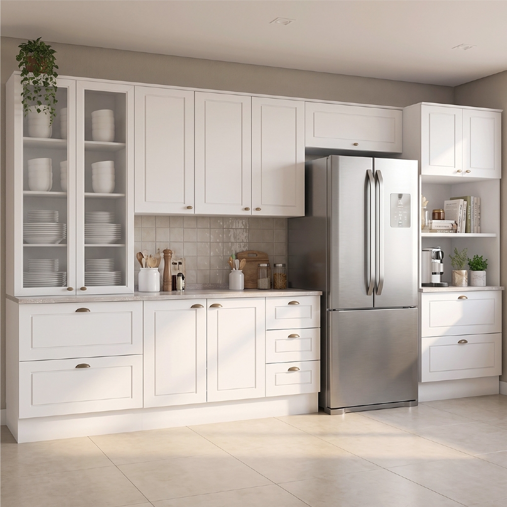 Armário de Cozinha 5 Peças Tampo CP22 Americana Branco/Calcare H02 - Mpozenato
