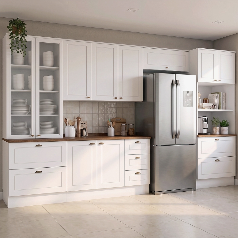 Armário de Cozinha 5 Peças Tampo CP22 Americana Branco/Nature H02 - Mpozenato