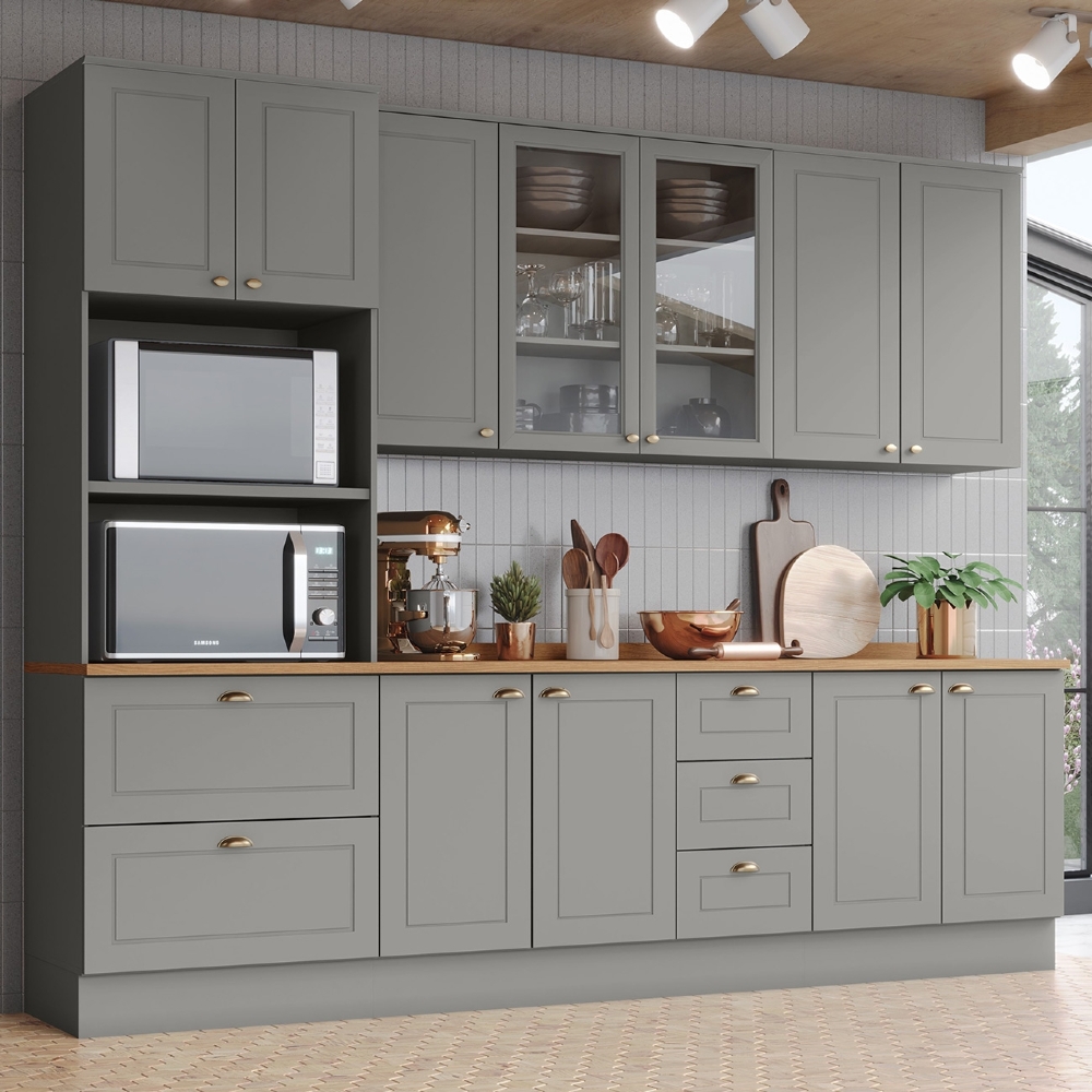 Armário de Cozinha 5 Peças Tampo CP23 Americana Cinza/Nature H02 - Mpozenato
