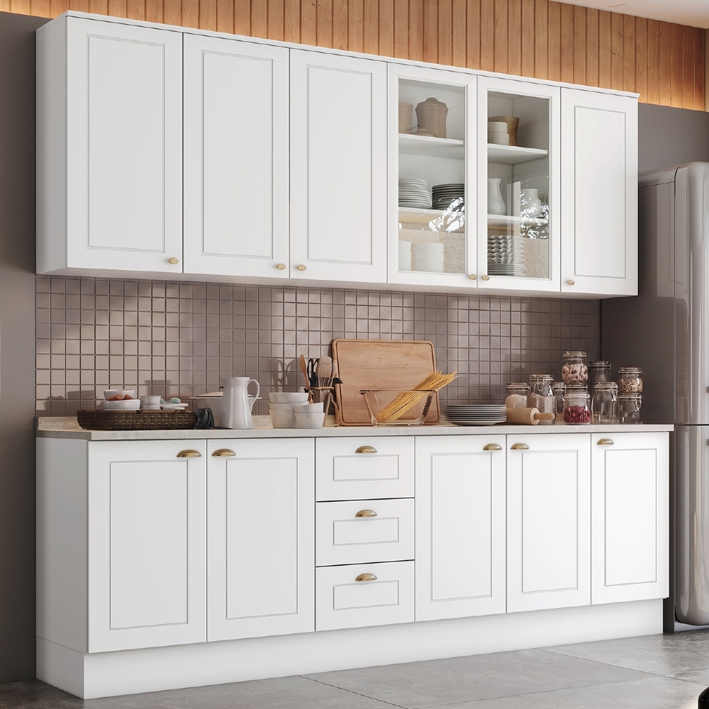 Armário de Cozinha 6 Peças Tampo CP19 Americana Branco/Calcare H02 - Mpozenato