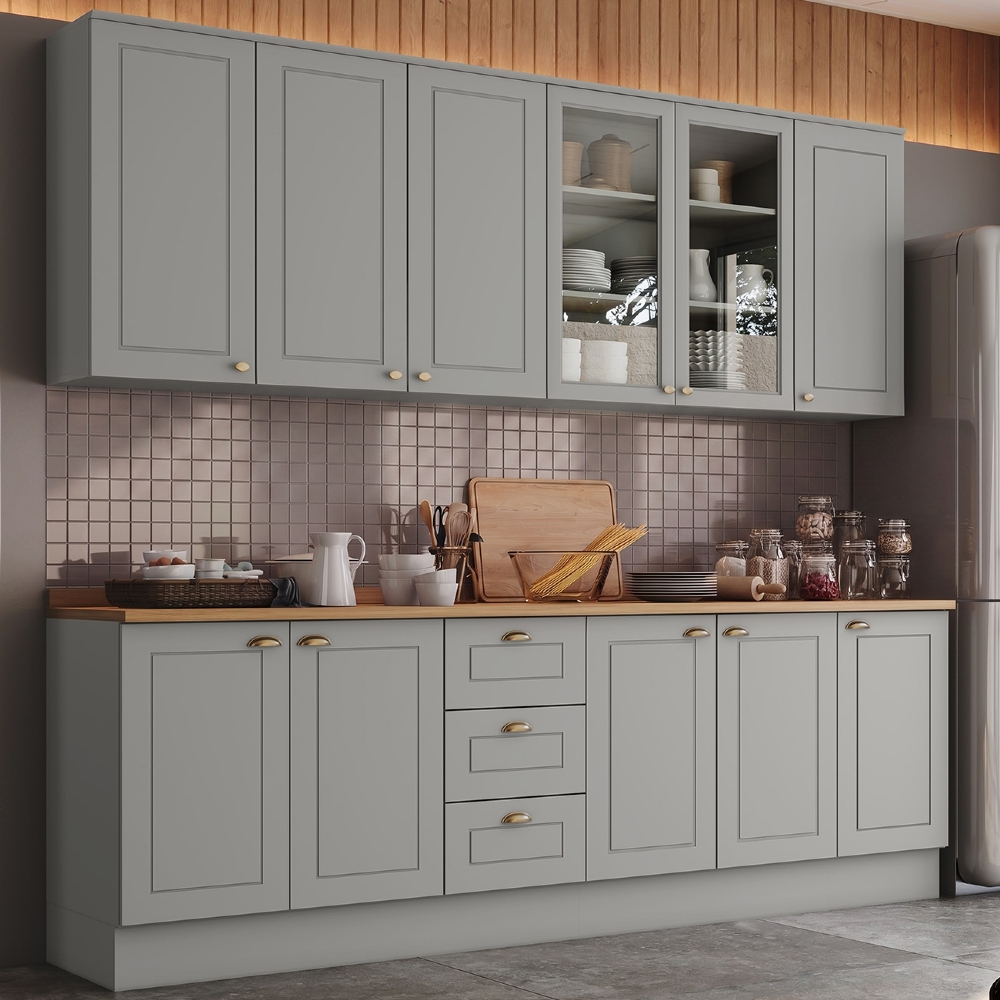 Armário de Cozinha 6 Peças Tampo CP19 Americana Cinza/Nature H02 - Mpozenato