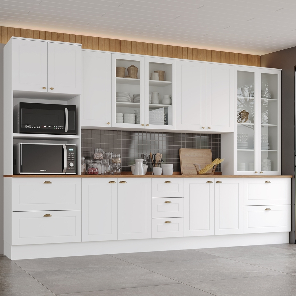 Armário de Cozinha 6 Peças Tampo CP24 Americana Branco/Nature H02 - Mpozenato