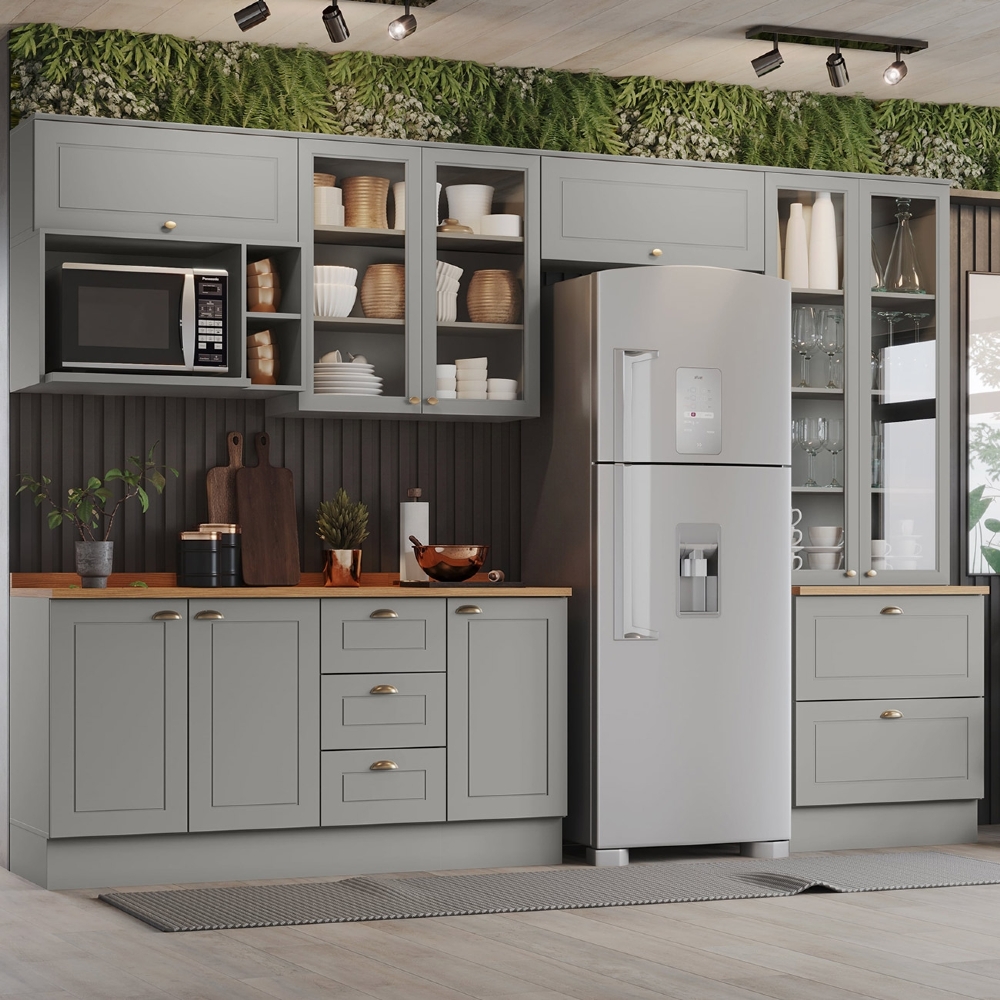 Armário de Cozinha 7 Peças Tampo CP28 Americana Cinza/Nature H02 - Mpozenato