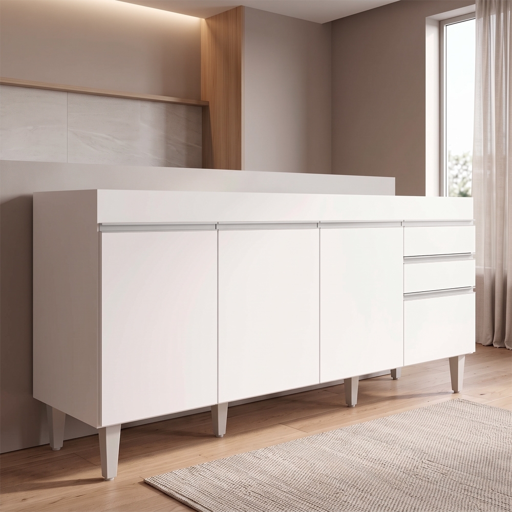 Balcão Gabinete 160cm Sem Tampo 4 Portas 2 Gavetas Arkansas Branco - Lumil Móveis