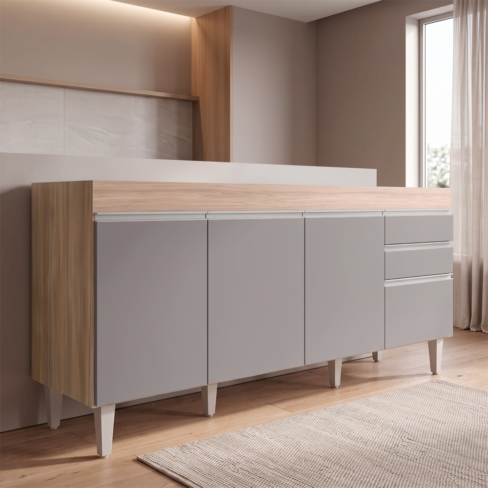 Balcão Gabinete 160cm Sem Tampo 4 Portas 2 Gavetas Arkansas Castanho/Cinza - Lumil Móveis