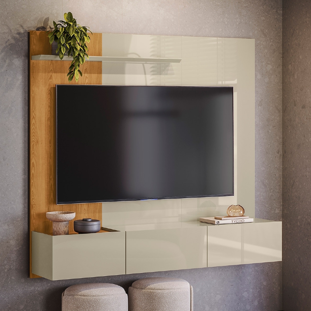 Painel TV 65 Pol Bancada Suspensa 154cm Búzios Cumaru/Opala Z10 - Mpozenato