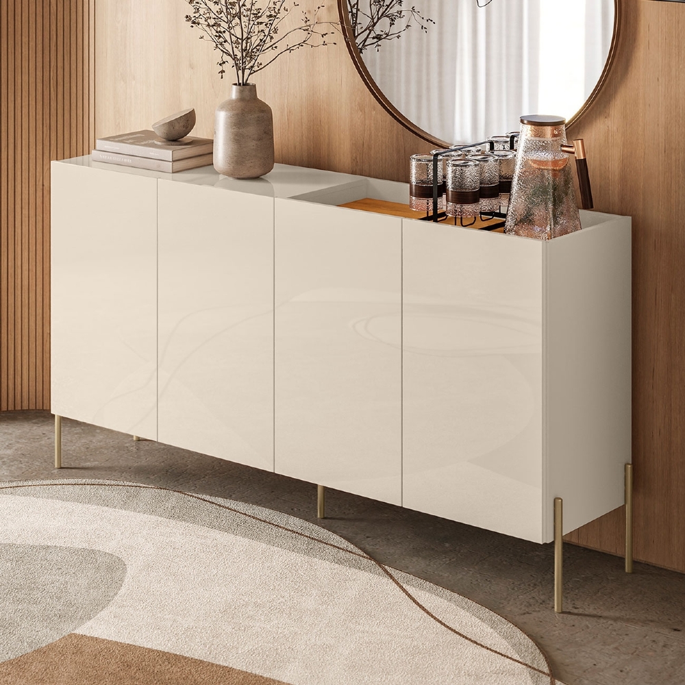 Buffet Aparador 150cm 4 Portas Pé Metal Giza Cinamomo/Off Z10 - Mpozenato