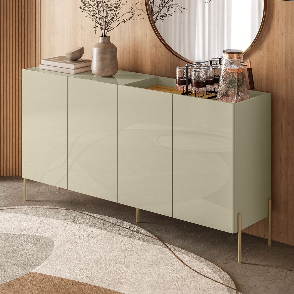 Buffet Aparador 150cm 4 Portas Pé Metal Giza Cumaru/Opala Z10 - Mpozenato