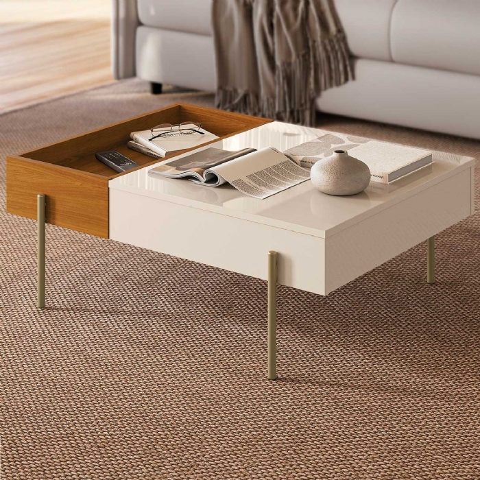 Mesa de Centro Para Sala 84cm Pé Metal Ninna Cinamomo/Off Z10 - Mpozenato