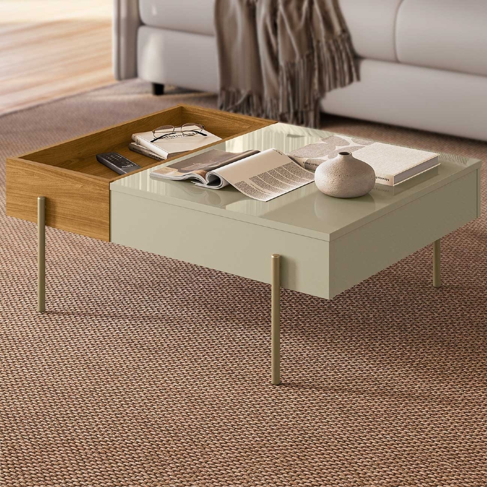 Mesa de Centro Para Sala 84cm Pé Metal Ninna Cumaru/Opala Z10 - Mpozenato