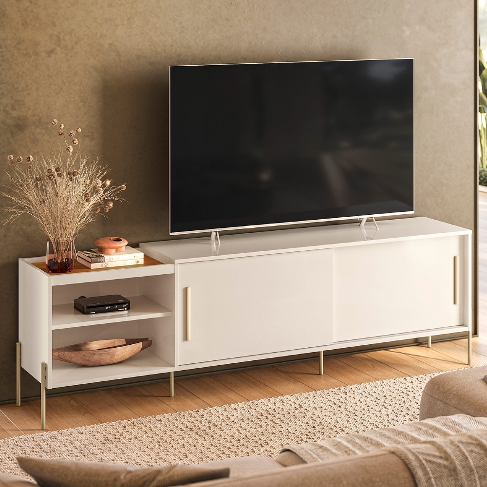 Rack TV 60 Pol 190cm 2 Portas Pé Metal Sammy Cinamomo/Off Z10 - Mpozenato