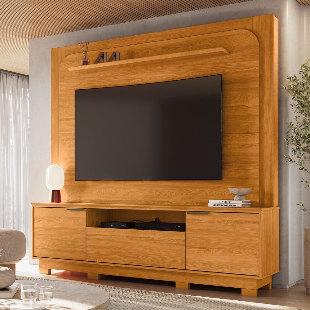 Estante Painel TV 75 Pol 200cm Com Pés Oscar Cinamomo Z10 - Mpozenato