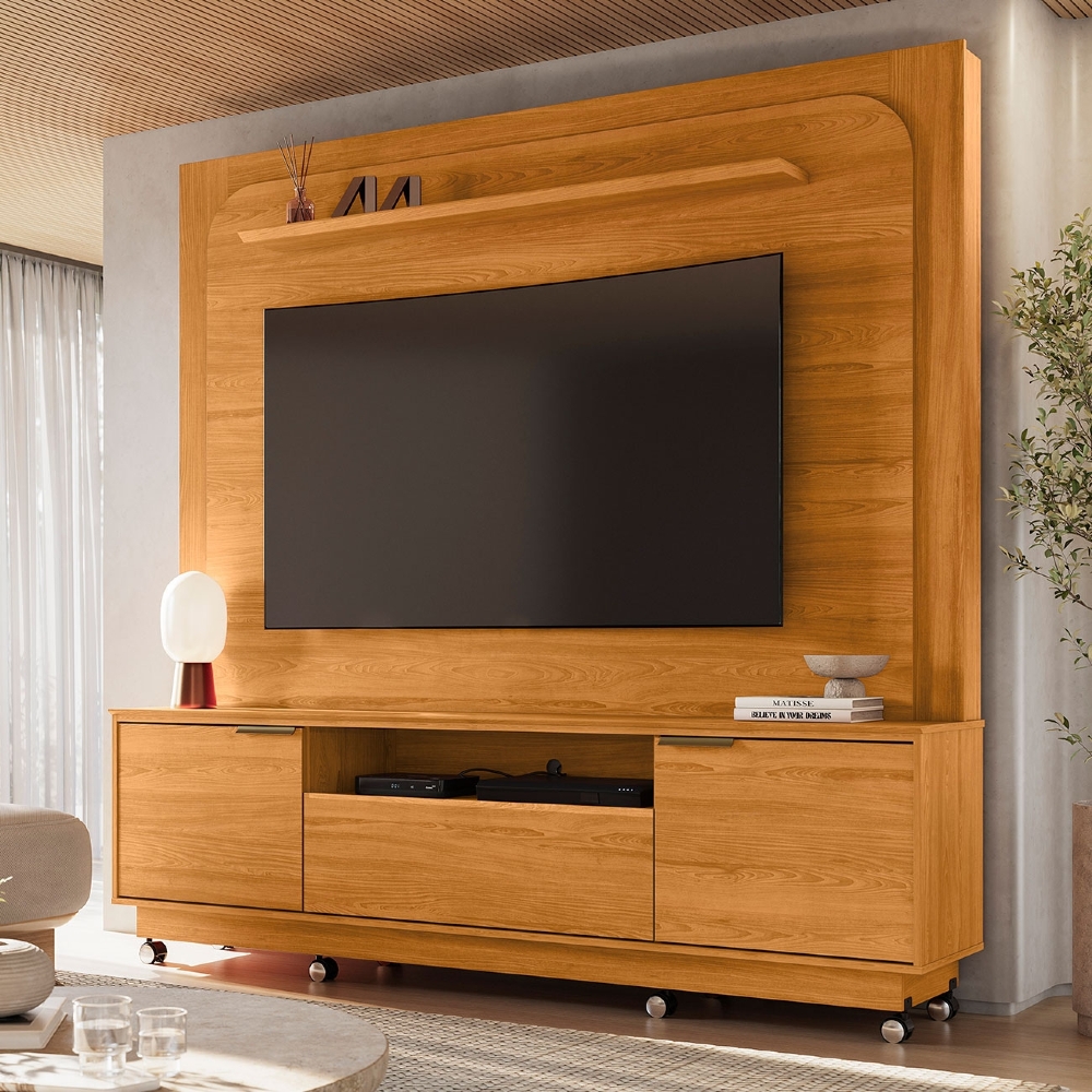 Estante Painel TV 75 Pol 200cm Com Rodízios Oscar Cinamomo Z10 - Mpozenato