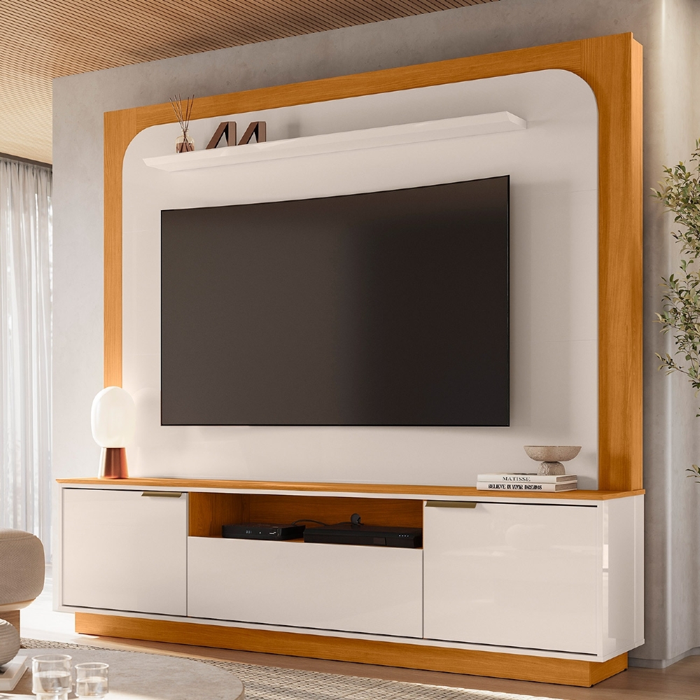 Estante Painel TV 75 Pol 200cm Oscar Cinamomo/Off Z10 - Mpozenato