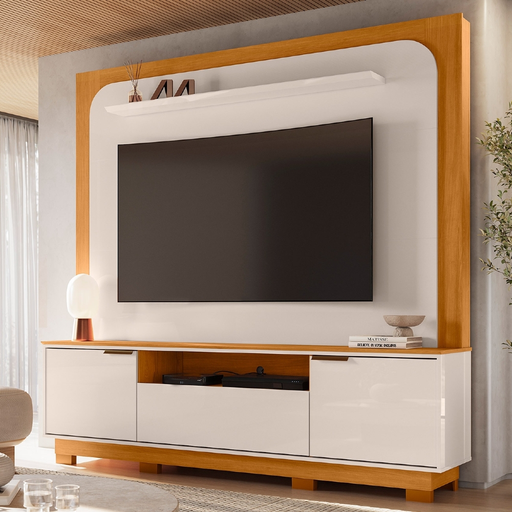 Estante Painel TV 75 Pol 200cm Com Pés Oscar Cinamomo/Off Z10 - Mpozenato