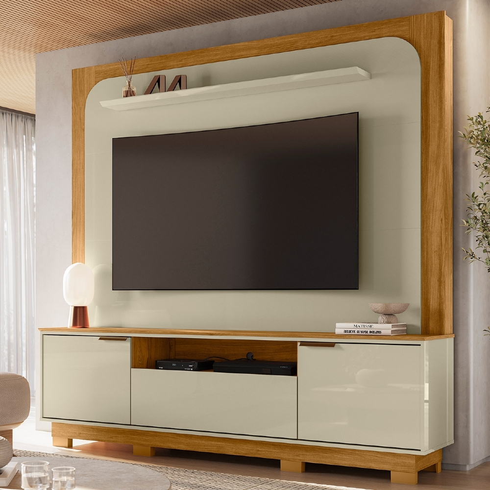 Estante Painel TV 75 Pol 200cm Com Pés Oscar Cumaru/Opala Z10 - Mpozenato